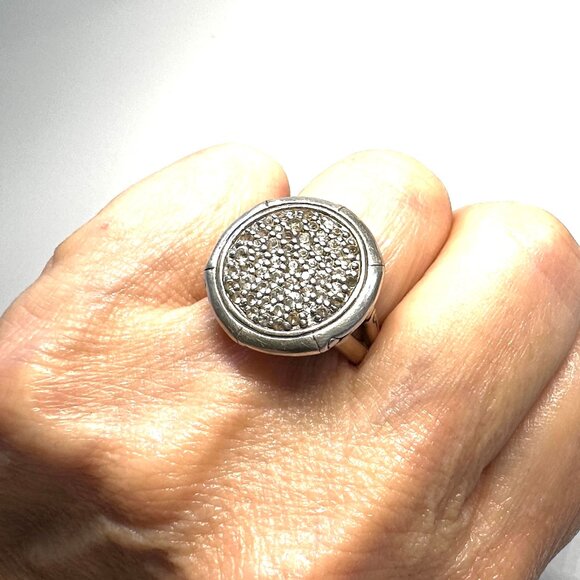 John Hardy Bamboo Sterling Silver Ring w/White Topaz — Size 7 Statement Ring EUC - Picture 2 of 9